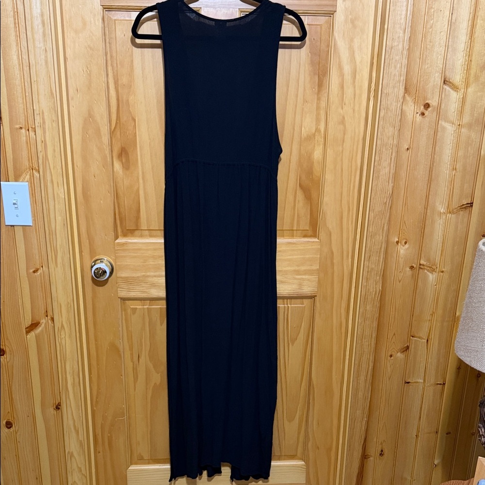 Kona Sol Black Sleeveless Open Front Swim Coverup Maxi w/ Drawstring Waist, L/XL - Picture 7 of 9